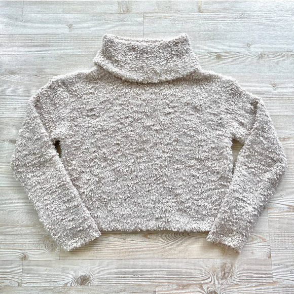 Chelsea & Violet Girls' Boucle Funnel Neck Crop Sweater | Oatmeal XL - Picture 1 of 7